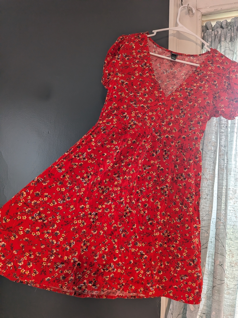 wild fable Red Floral V-Neck Mini Dress